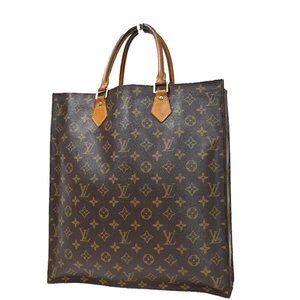 LOUIS VUITTON Logo Sac Plat Hand Tote Bag Monogram Leather Brown